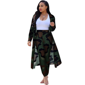 2 Piece Outfits for Women Printed Long Sleeves Coat and Full Length Pants  Plus Size Two Piece Set