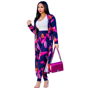 2 Piece Outfits for Women Printed Long Sleeves Coat and Full Length Pants  Plus Size Two Piece Set - AliExpress