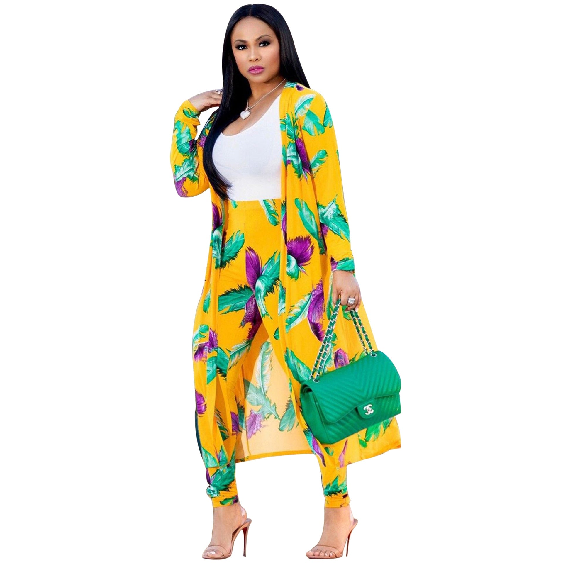 2 Piece Outfits for Women Printed Long Sleeves Coat and Full Length Pants Plus  Size Two Piece Set - AliExpress
