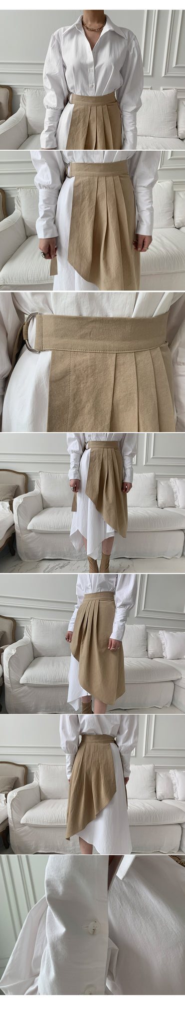 2 Piece Shirt Dress with Pleated Skirt Belt