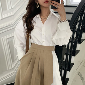 2 Piece Shirt Dress with Pleated Skirt Belt